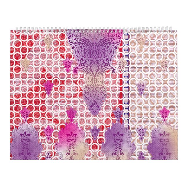 Calendario un diseño de fondo morado con puntos (Tapa)