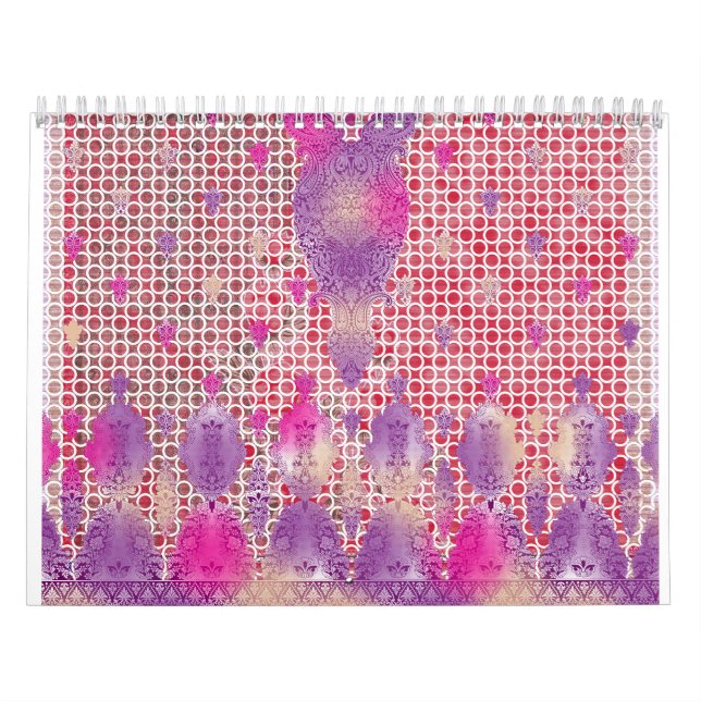 Calendario un diseño de fondo morado con puntos (Tapa)