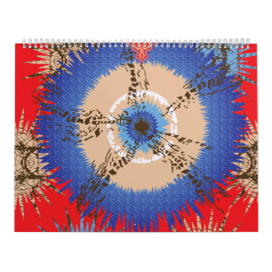 Calendario un diseño de fondo rojo con un círculo azul