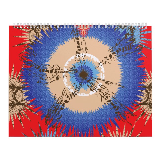 Calendario un diseño de fondo rojo con un círculo azul (Tapa)