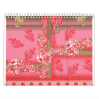 un diseño de fondo rosa y dorado con un rojo