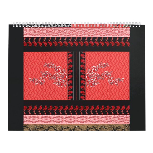Calendario un diseño de papel pintado rojo y negro (Tapa)