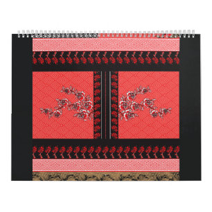Calendario un diseño de papel pintado rojo y negro