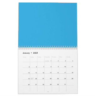 Calendario un fondo azul con un gato blanco y negro