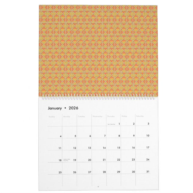 Calendario un fondo naranja y amarillo con un patrón (Jan 2026)