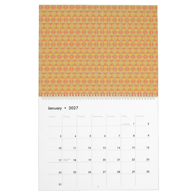 Calendario un fondo naranja y amarillo con un patrón (Jan 2027)