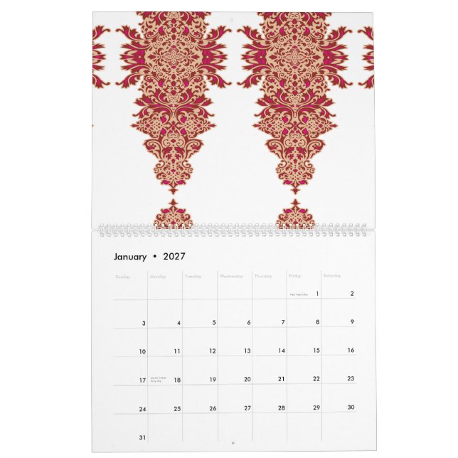 Calendario un fondo negro con un patrón rojo (Jan 2027)