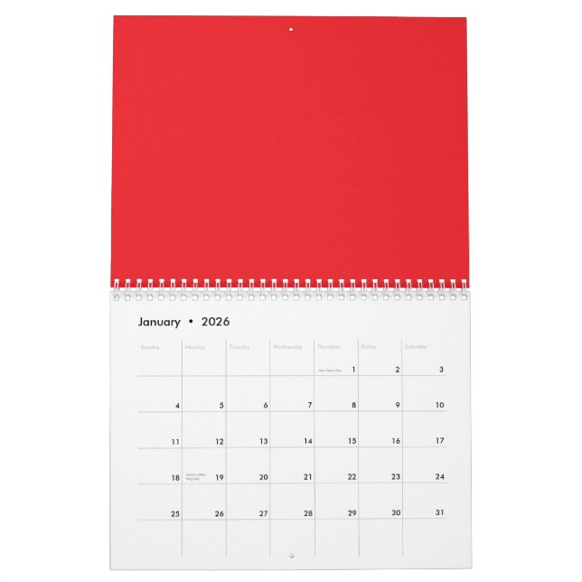 Calendario un fondo rojo con un borde blanco (Jan 2026)