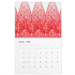 Calendario un fondo rojo y blanco con muchos puntos