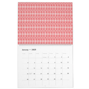 Calendario un fondo rojo y blanco con un patrón
