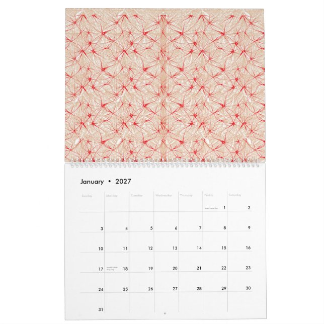 Calendario un fondo rojo y blanco con un patrón (Jan 2027)