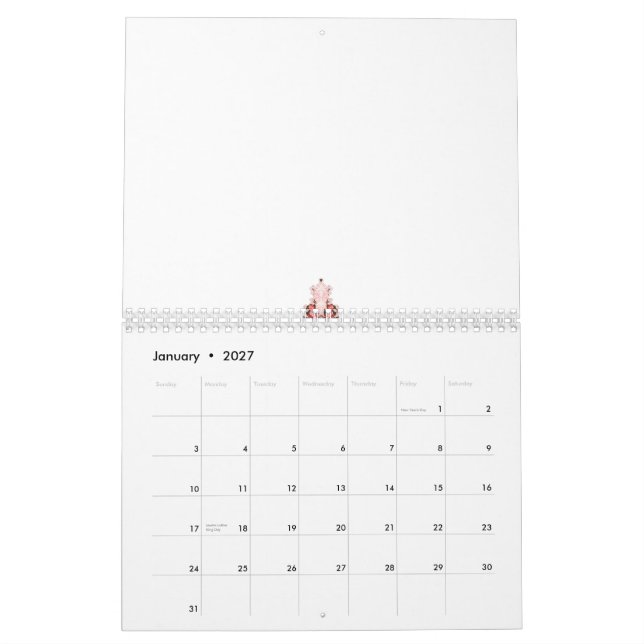Calendario Un gráfico rojo vibrante presenta una creativa flo (Jan 2027)