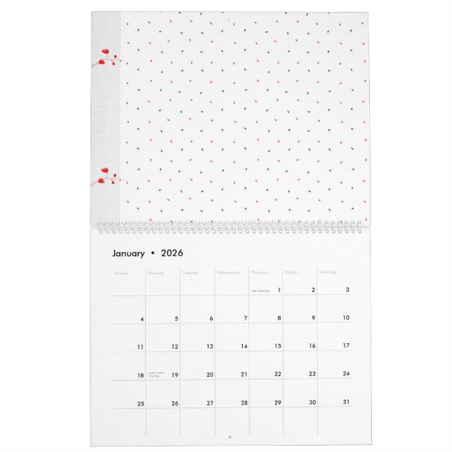Calendario Un intrincado diseño floral en blanco y negro (Jan 2026)