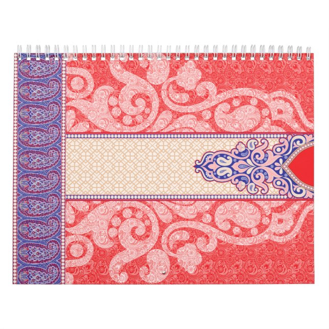 Calendario Un intrincado patrón paisley con un rojo vibrante (Tapa)