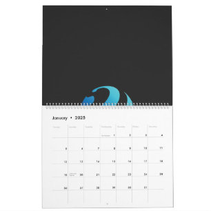 Calendario un logo negro y azul con una ola