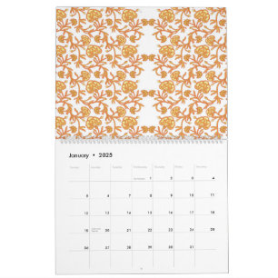 Calendario un papel pintado en blanco y naranja con un diseño