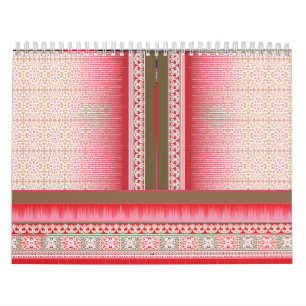 Calendario un patrón de cosido cruzado con fondo rojo