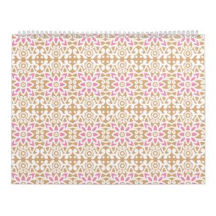 Calendario un patrón de flor rosa y blanca sobre un fondo mar