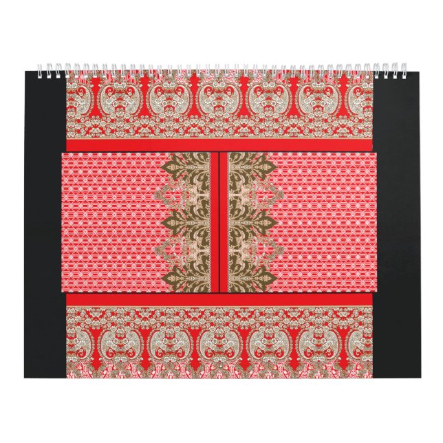 Calendario un patrón de puntos cruzados con un borde rojo (Tapa)