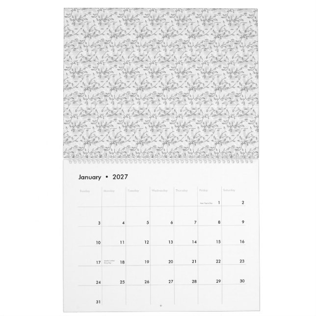 Calendario Un patrón floral clásico en blanco y negro, ilustr (Jan 2027)