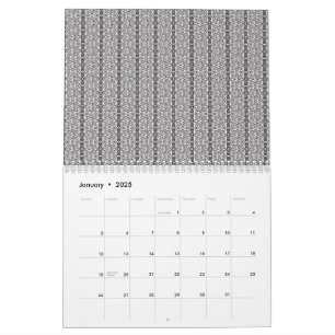 Calendario Un patrón geométrico blanco y gris llena la imagen