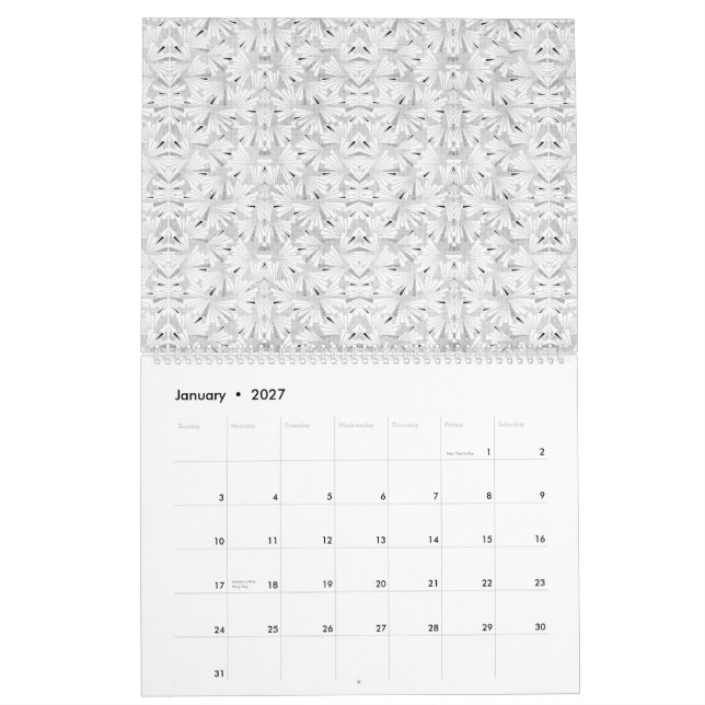 Calendario Un patrón monocromo que presenta numerosas interse (Jan 2027)