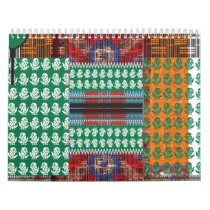Calendario un patrón verde y negro con un árbol en el medio