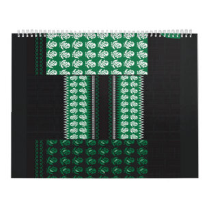Calendario un patrón verde y negro con un árbol en el medio