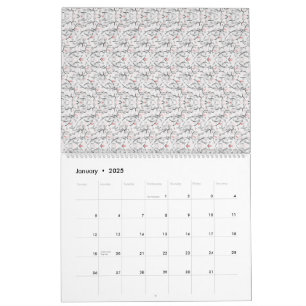 Calendario Un refinado motivo floral en blanco y gris, presen