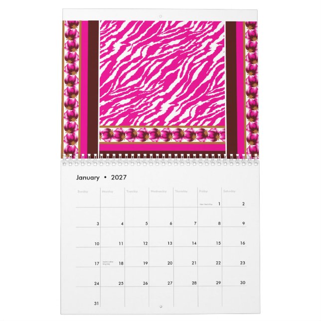 Calendario Un suave motivo de flor rosa y blanca elegante (Jan 2027)
