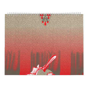 Calendario una bufanda roja y beige con una foto de una mujer