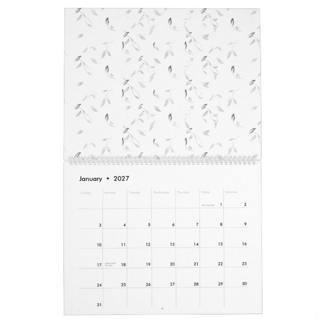 Calendario Una disposición visual atractiva de blanco y gris (Jan 2027)