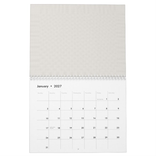 Calendario Una forma blanca optimizada en diseño, ostentando  (Jan 2027)