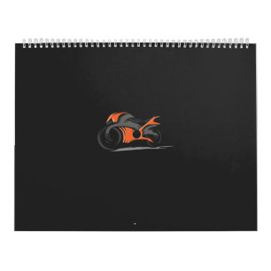 Calendario una motocicleta naranja de fondo negro