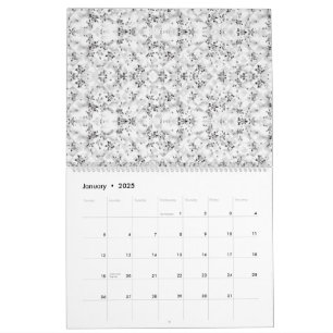 Calendario Una pared de estampado blanco y negro que impresio