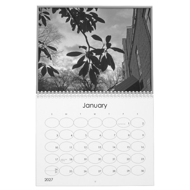 Calendario uncluttered (fotografía blanco y negro del (Jan 2027)