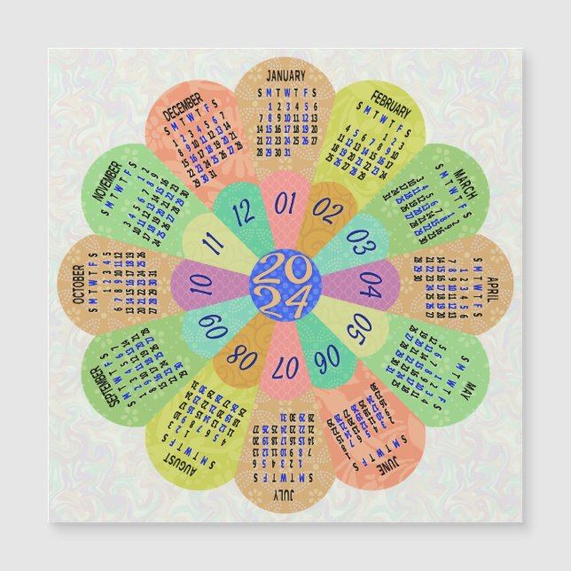 Calendario Único Boho Retro Flower Magnet 2024 (Anverso)