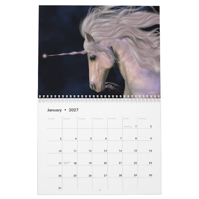 Calendario Unicornios y Pegasus (Jan 2027)