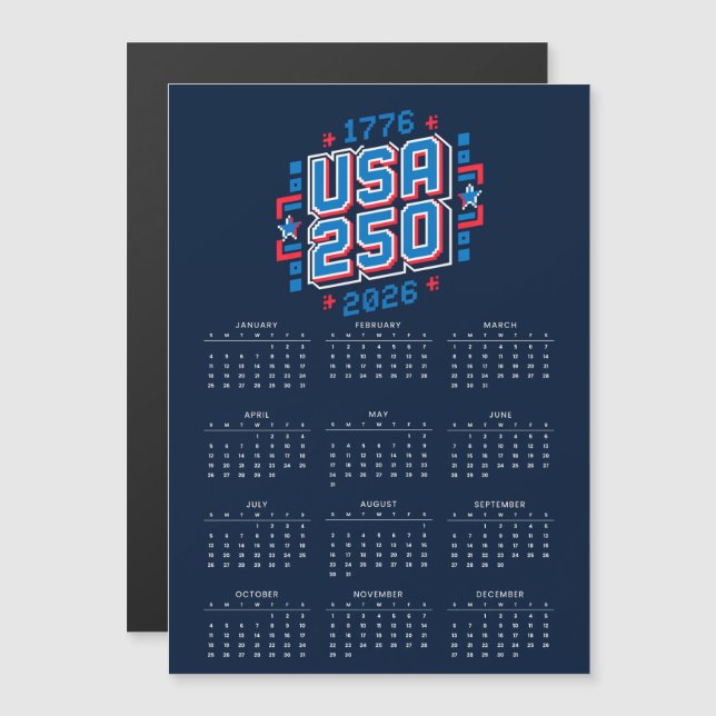 Calendario USA 250 – 1776 a 2026 Pixel Art (Anverso/Reverso)