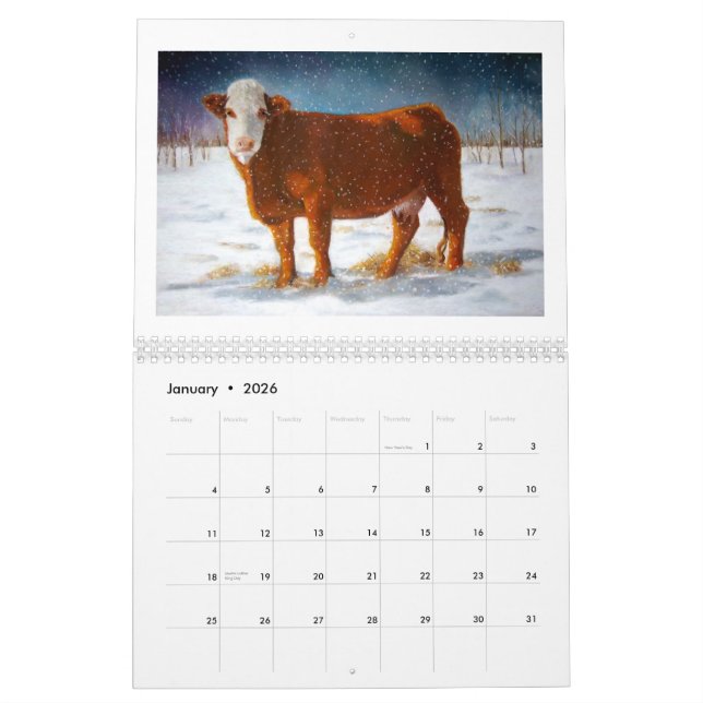 Calendario VACAS: Arte original del diverso ganado (Jan 2026)