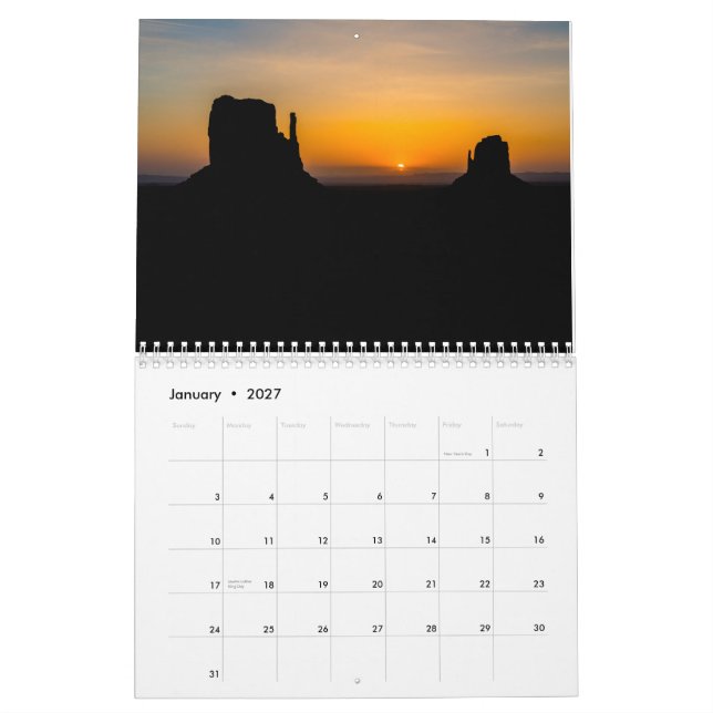 Calendario Valle del monumento (Jan 2027)