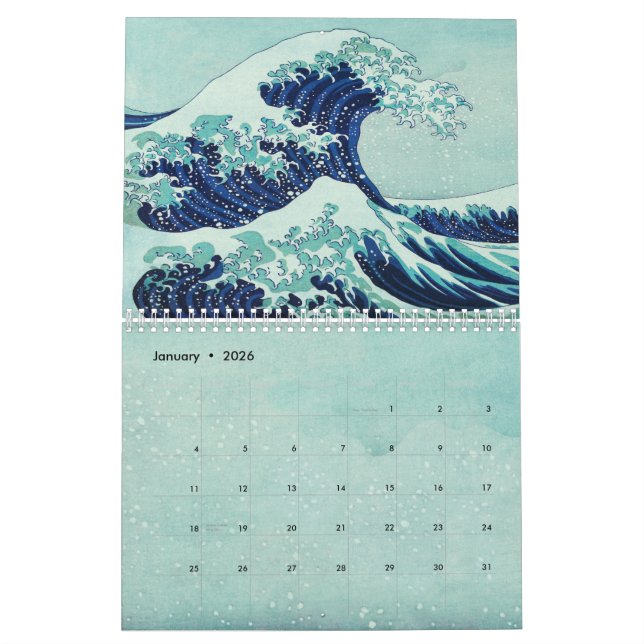 Calendario Verano de las olas azules de Hokusai (Jan 2026)