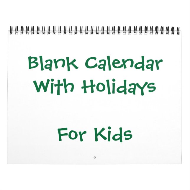 Calendario Verde en blanco con vacaciones para niñ (Tapa)