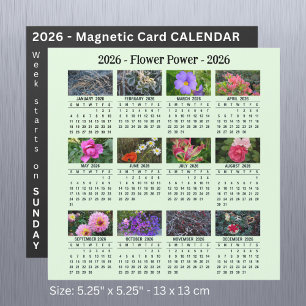 Calendario verde magnético de flores de 2026 SU