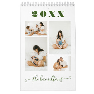 Calendario Verde Moderno Minimalista Familia Foto Año Nuevo