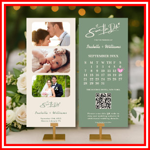 Calendario Verde Salvia Código QR Guardar la Fec