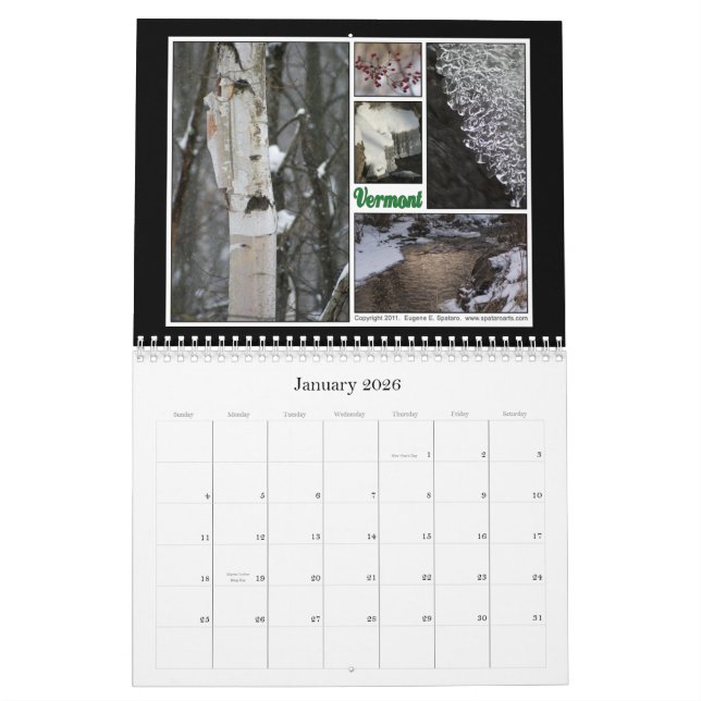 Calendario Vermont - "viajemos" las series (Jan 2026)