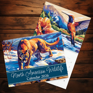 Calendario Vida silvestre norteamericana de 2026 de dos págin