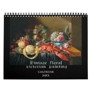 Calendario Viejo Victoriano con vida florida pintura de arte