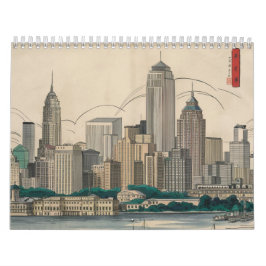 Calendario Vintage America Boston Mamáes City Skyline Ukiyo S